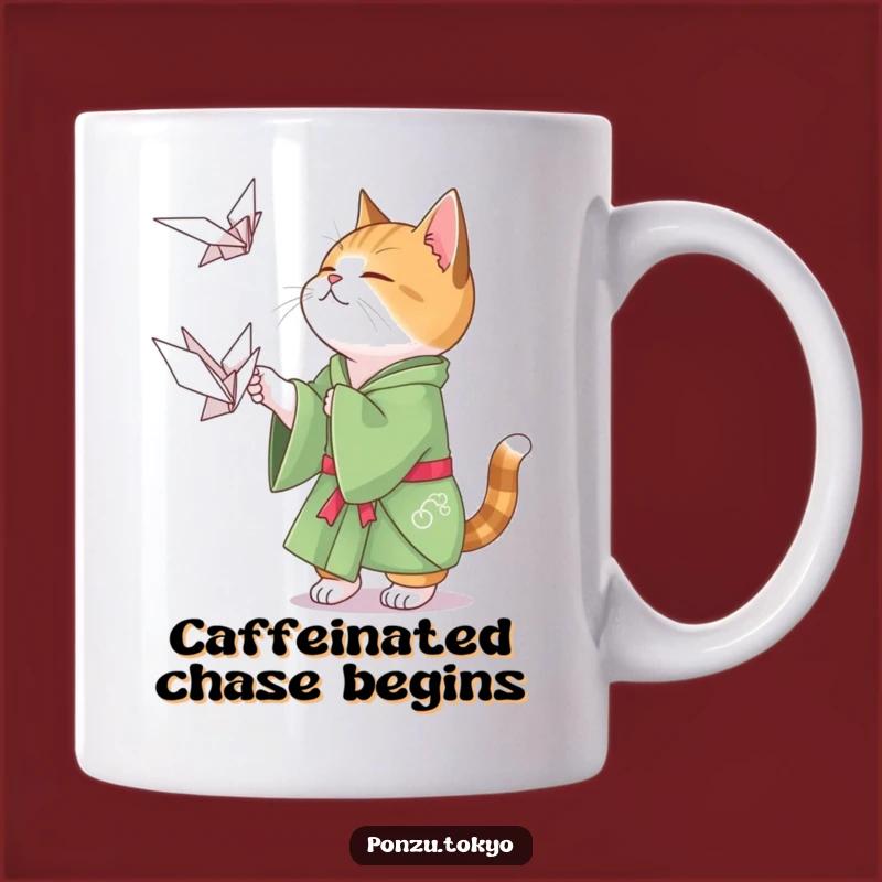 Funny Cat Origami Mug: Playful Cat Kimono Crane Hunter Funny Gift