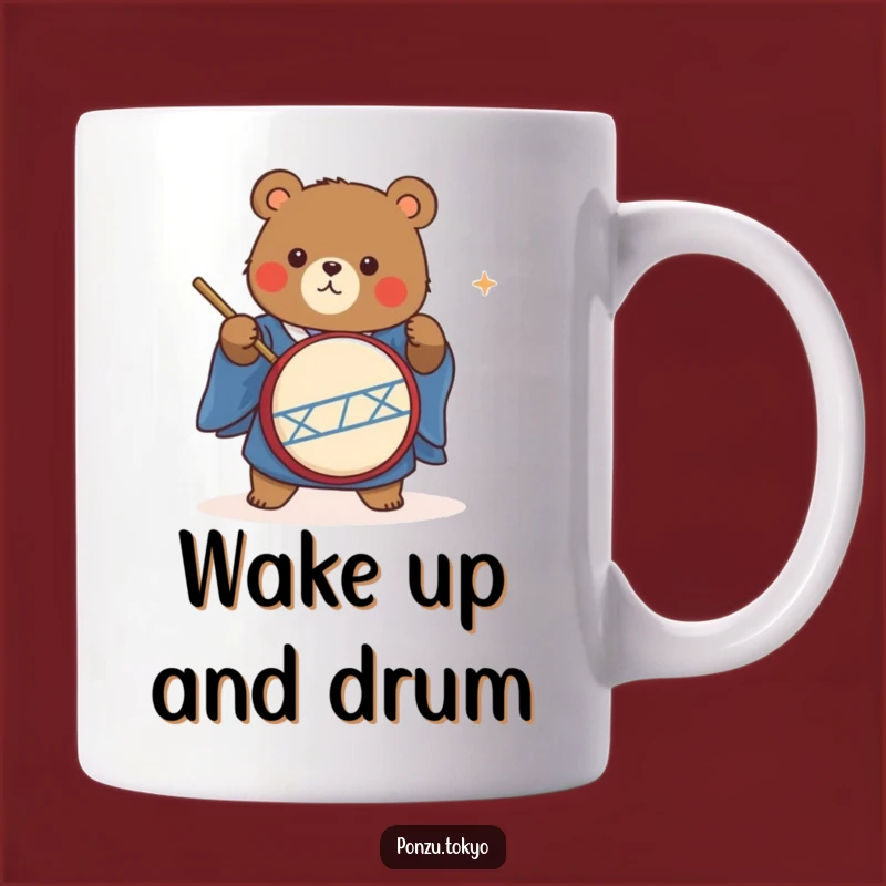 Funny Bear Taiko Drummer Mug: Cute Bear Kimono Music Fun Funny Gift