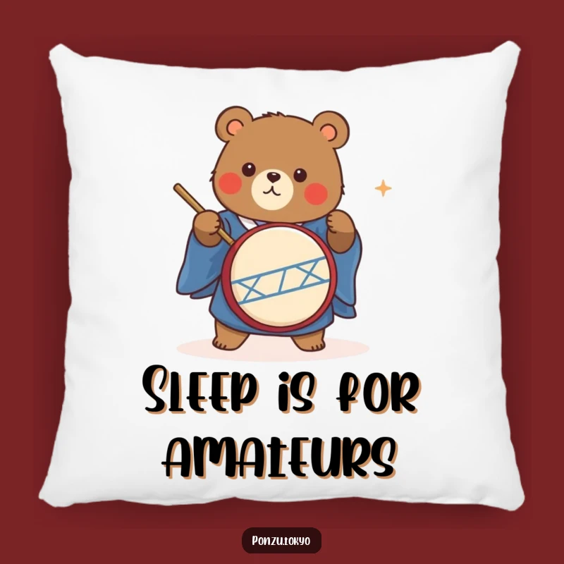 Funny Bear Taiko Drummer Pillow: Cozy Bear Kimono Cushion Funny Gift