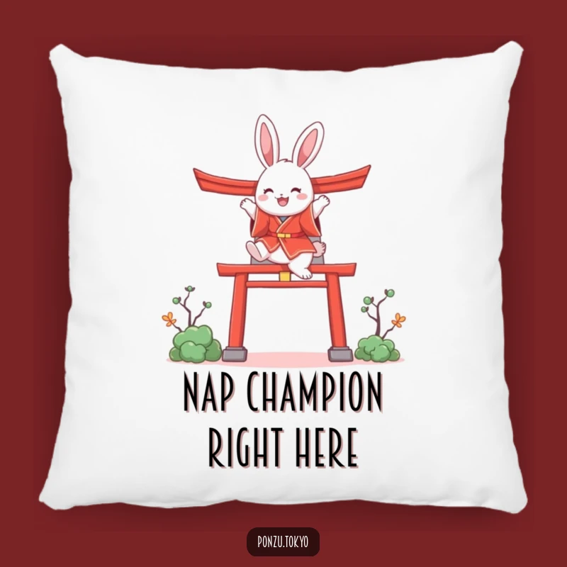 Funny Bunny Kimono Pillow: Cozy Bunny Torii Gate Accent Pillow Funny Gift
