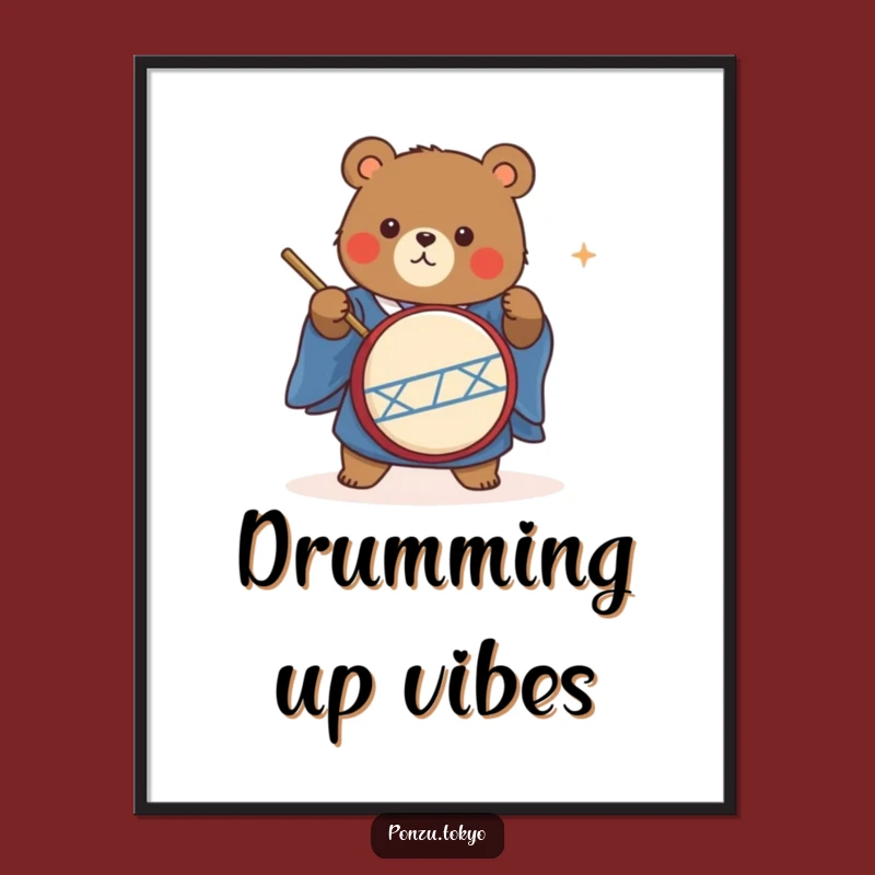 Funny Bear Taiko Drummer Digital Art: Energetic Bear Kimono Print Funny Gift