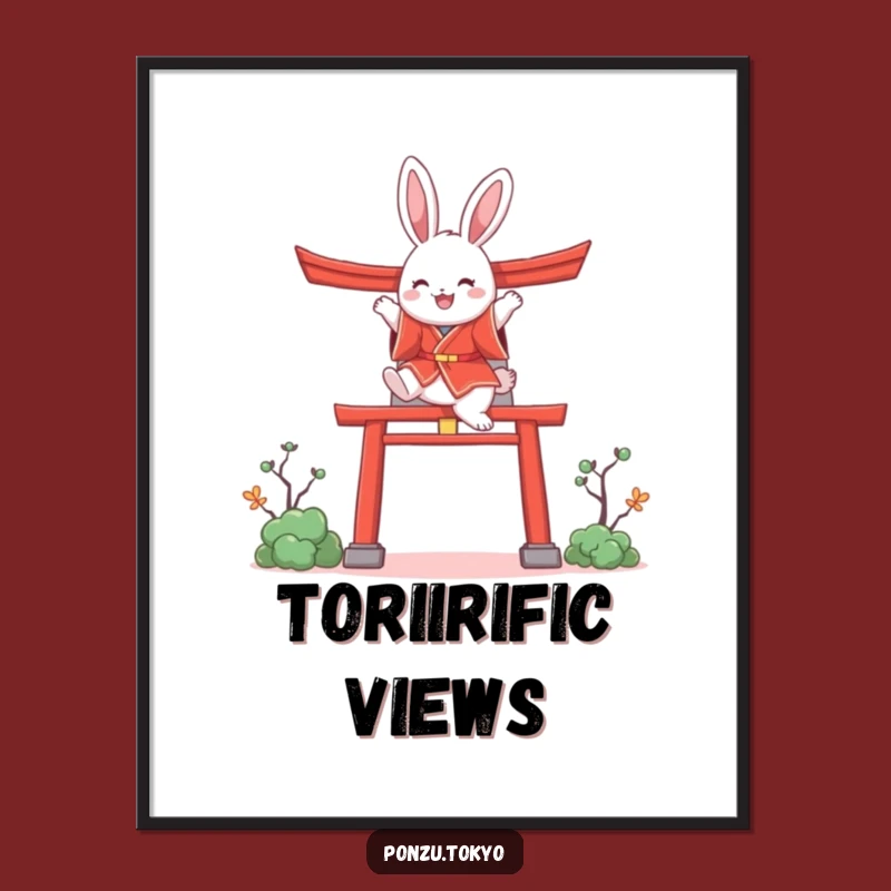 Funny Bunny Kimono Digital Art: Joyful Bunny Torii Gate Print Funny Gift