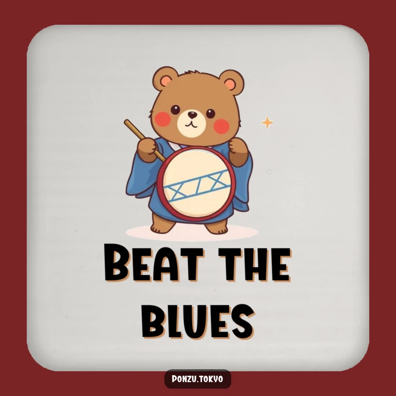 Funny Bear Taiko Drummer Coaster: Music Bear Drink Coaster Funny Gift