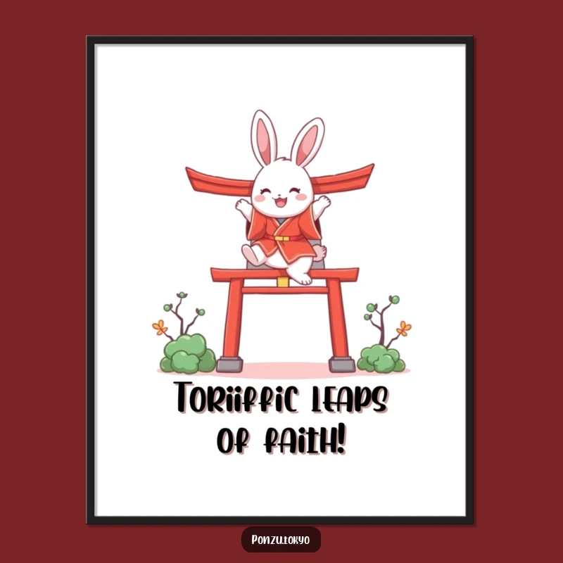 Free Printable Bunny Art: Funny Kimono Leaping Torii Gate Downloadable Wall Decor