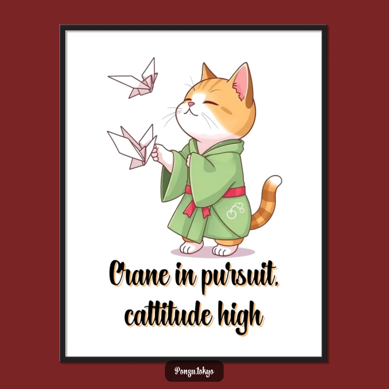 Free Printable Cat Art: Funny Kimono Origami Crane Downloadable Wall Decor