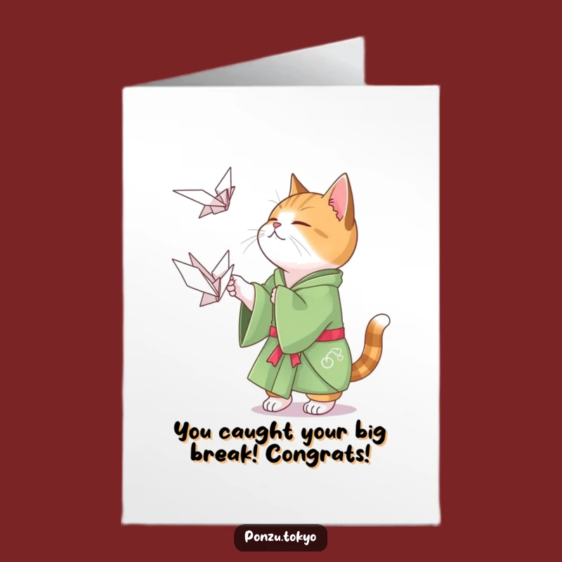 Free Printable Congrats Card: Funny Cat Origami Crane Kimono Downloadable