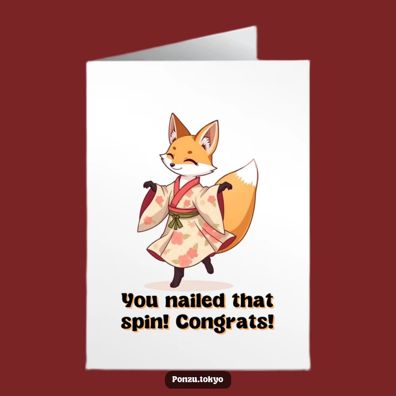 Free Printable Congrats Card: Funny Fox Kimono Pirouette Downloadable Art