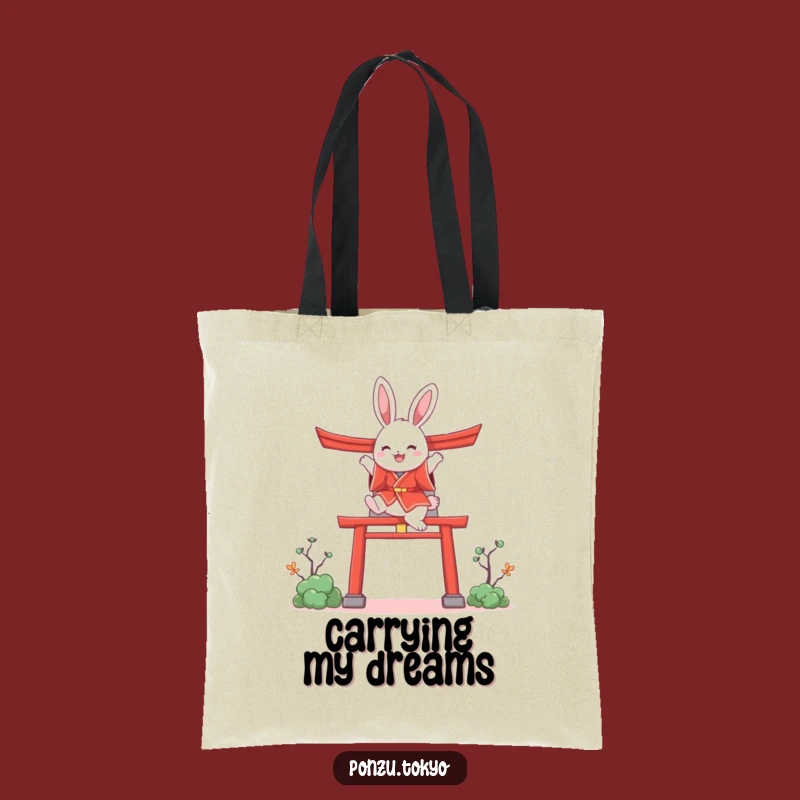 Funny Bunny Kimono Tote Bag: Joyful Bunny Torii Gate Shopping Bag Funny Gift