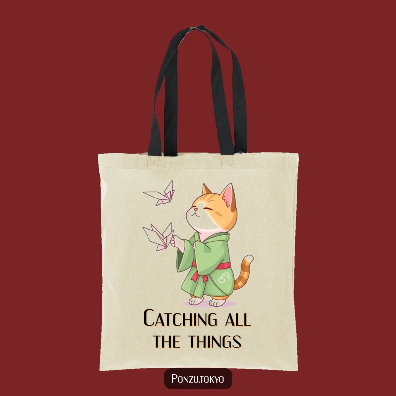 Funny Cat Origami Tote Bag: Crane Hunter Cat Kimono Bag Funny Gift